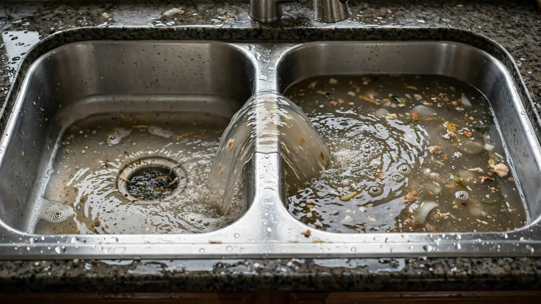 Double Sink Backing Up Into the Other Side